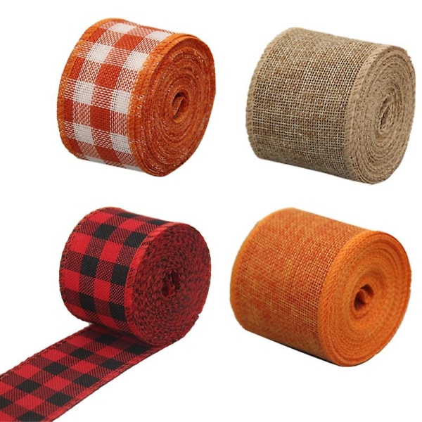 4 ruller polyester innpakningsbånd for høsttakkefestdekorasjon