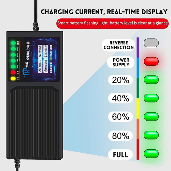 48V/60V/72V 20AH Elektrisk Kjøretøylader Med 7 Lys Strømvisning Strømlekkasje Beskyttelse Blybatterilader 72V