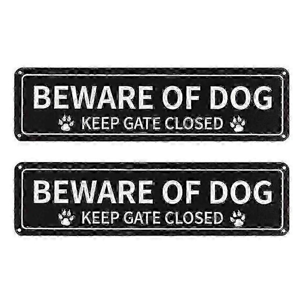 2-pack Varning för Hund Skylt, 30x7,6 cm Rostfri 0,1 cm Aluminiumskylt, Reflekterande, Blekningssäker, UV-skyddad