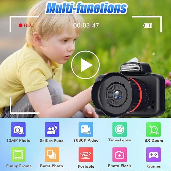 1080P Digitalkamera med Blixt Foto Video Minikamera 2.0 Tum Skärm Digital Zoom Kamera för Barn