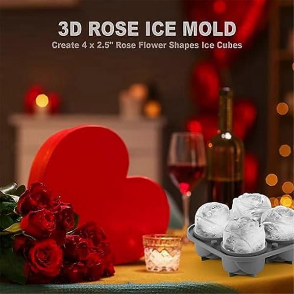 3D Rose Isterningform, Isterningbakker, Lav 4 Kæmpe Søde Blomsterformede Is, Opvaskemaskine Grå Sjov Stor Isboldmaskine