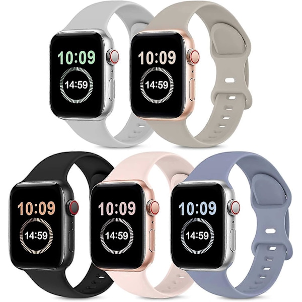 5-pack armband kompatibla med Apple Watch armband 38mm 40mm 41mm 42mm 44mm 45mm, kompatibla med iWatch Series 7 6 5 4 3 2 1 SE Dam Herr Rosa Sand/Sten/La