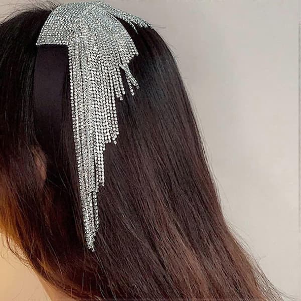 Minkissy Rhinestone Duskehårbøyle Glitrende Diamant Duskehårbånd Krystallhodeplagg Perlebesatt Bryllupshodeplagg Tilbehør for Kvinner og Jenter Sølv