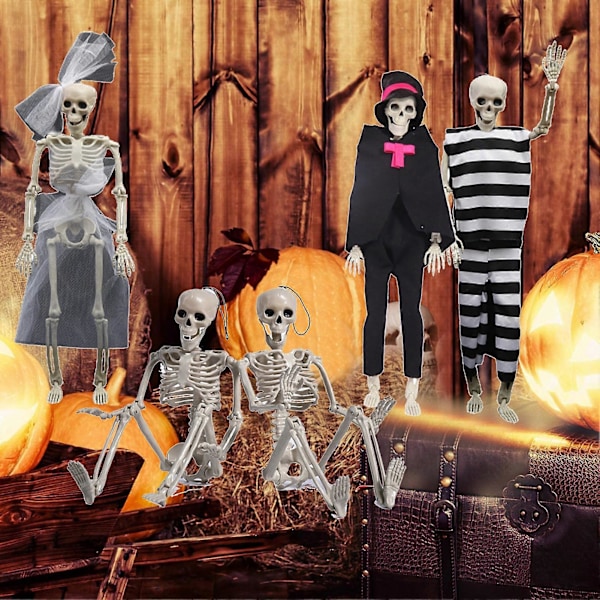 MengXi Todellinen Istuva/Makeava Halloween-Koriste Koko Ruumis Pelottava Kauhu Liikkuvat Nivelten Halloween-Kalloluuranko Kummitustaloille