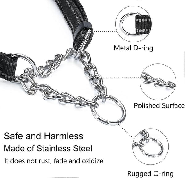 Martingale Halsbånd til Hunde, Reflekterende Nylon Justerbart Rustfrit Stål Kædehalsbånd til Små, Mellemstore og Store Hunde