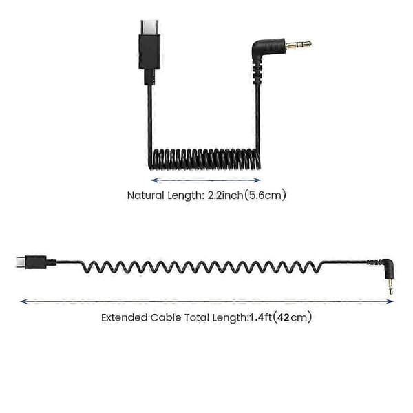 USB C til 3,5 mm mikrofonkabel for RODE Wireless Go II, spiralformet rettvinklet TRS hann DAC AUX-adapter