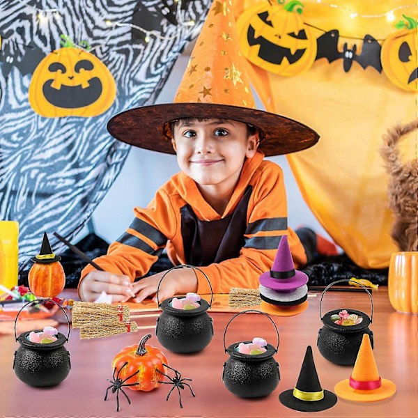 37 st Mini Häxhattar Svarta Godiskittel och Häxkvastar för Halloween