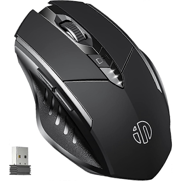 Trådlös Mus, 2.4G Uppladdningsbar Trådlös Ergonomisk Optisk Mus med USB Nano-mottagare för Laptop PC MacBook ChromeBook, Synligt Batteri