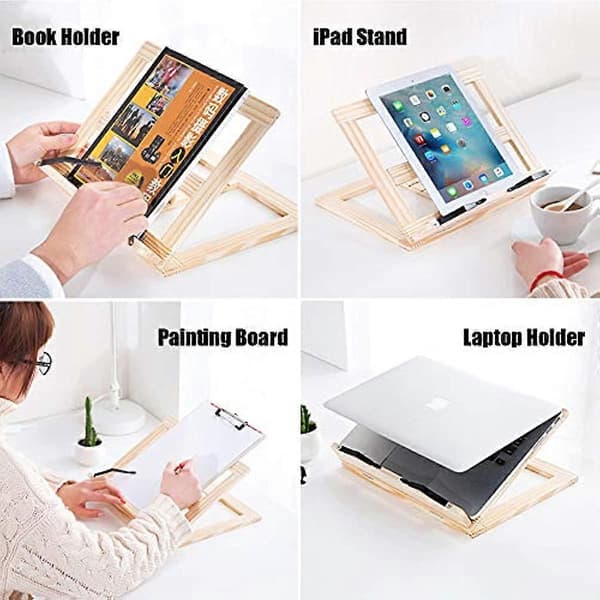Kaxich Bokstöd i Tallträ för Kokböcker, Vikbart, Justerbart, Bokstöd, Bokdisplayställ för Recept, Kokbok, iPad, Kindle, Surfplatta, PC
