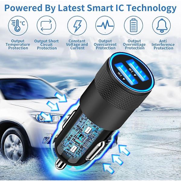 60W Dobbelt PD Biloplader, Hurtig USB-C Biladapter til Telefoner og Laptops