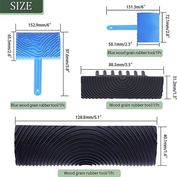4-delt trestrukturmalingsverktøysett, ms6 Ms17 Ms18b korntekstur mønsterrull med håndtak, for DIY