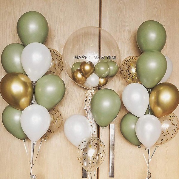 1 set Ballonger Eukalyptus Pärlvit Guld Konfetti Ballong Bröllop Baby Shower Olivgrön Födelsedag