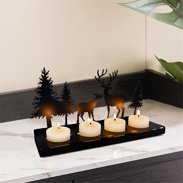Musta kynttilänjalka seppele teevalolle, moderni metallikynttilänjalka, kynttilänjalka ilman karaa