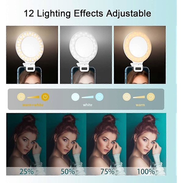 Selfie Ringlys, Berøringsstyring, Genopladelig 800mAh 60 LED Cirkellys med 3 Lystilstande til iPhone/Android Laptop Fotografering