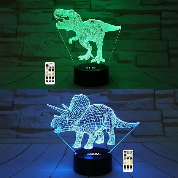 SBSG T-Rex 3D Natlampe & Triceratops 3D Natlampe