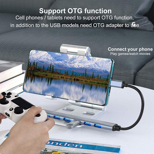 Telakointiasema 7 Porttia Monitoiminen Nopea Tiedonsiirto Alhainen Peliviive OTG-Toiminto 5Gbps Type-C USB 3.0 Moniporttijakaja Laajennin