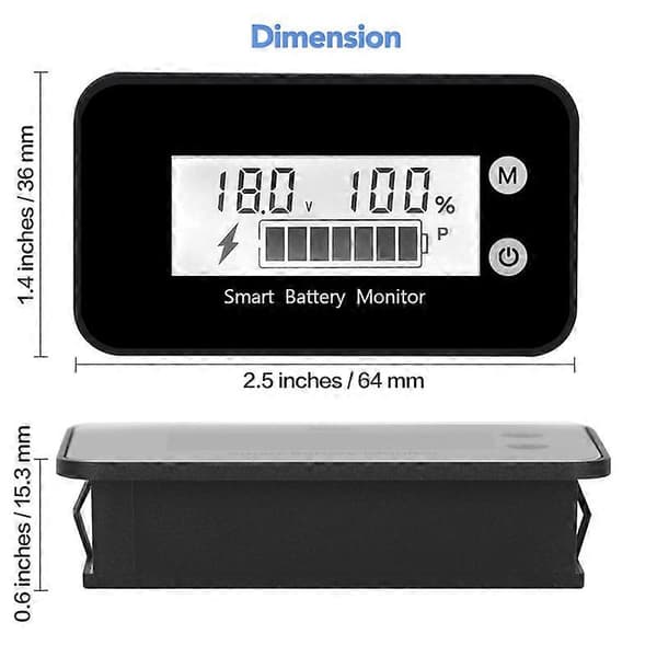 7-100V Smart Batteriovervåger med Beslag, Digital Batterikapacitetstester Batterispændingstemperatur