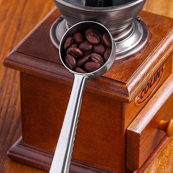 Kaffemåleske med poseklemme - 18 cm, rustfrit stål