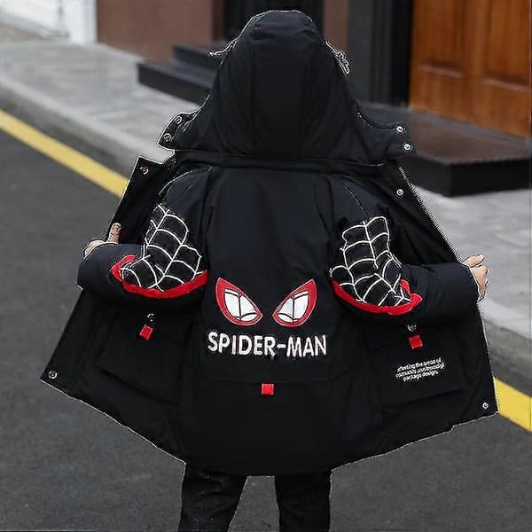 Spider-Man Hooded Jacka Barn Vinter Varm Kappa A 160cm (11-12years) Black