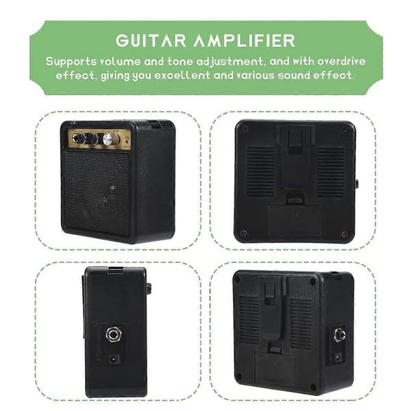 Mini Gitarrförstärkare Amp Högtalare 5W med 6,35 mm Ingång 1/4 Tums Hörlursutgång Stöder Volym Till