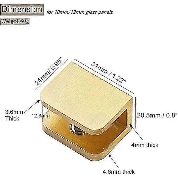 Set med 4 No-Drill glasklämmor för glashylla 10mm-12mm, Guld