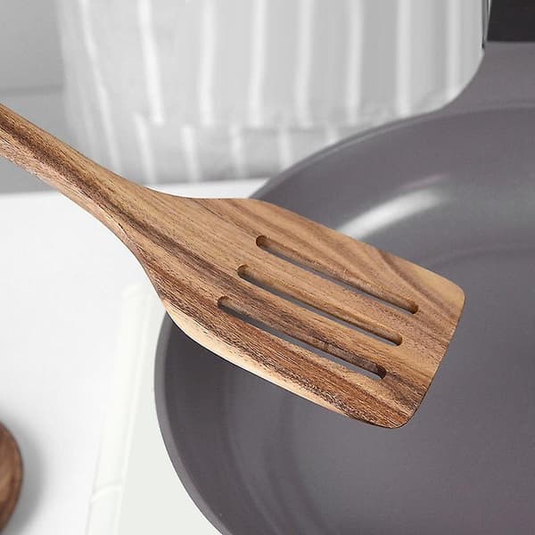 Spatel i massivt teakträ för matlagning, stekspatel för non-stick, slitsspatel, köksspatel