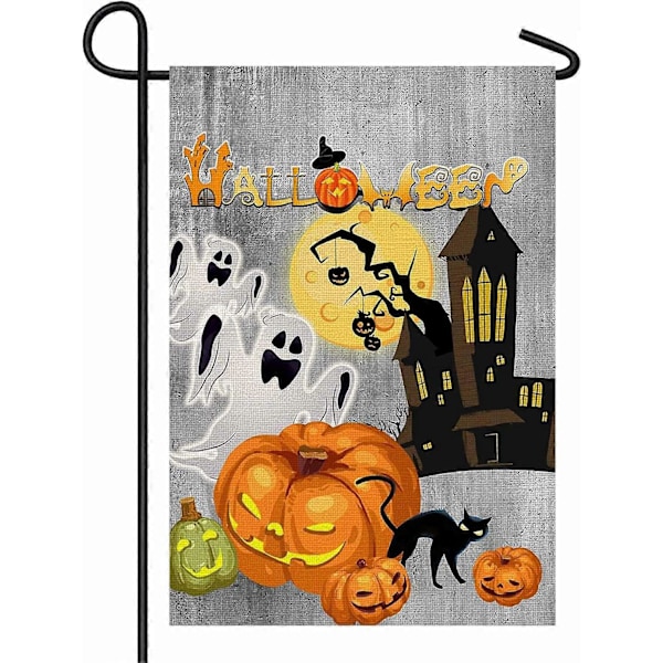 Halloween-puutarhalippu, pystysuora, kaksisivuinen, pellavaa, kurpitsat, pihalippu