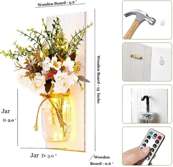 Grå Rustik Vägglampa för Heminredning, Chic Väggdekoration, Sidenhortensia, Järnkrokar för Hemmet