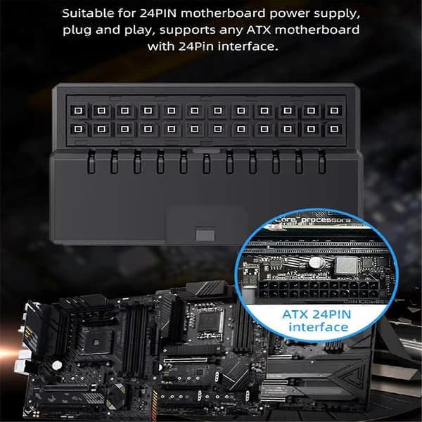 ATX 24-Pins 90° Strømkonektor Adapter 5V 3-Pins ARGB 24-Pins Hun til Han 90° Strømadapter DIY til Desktop PC Sort
