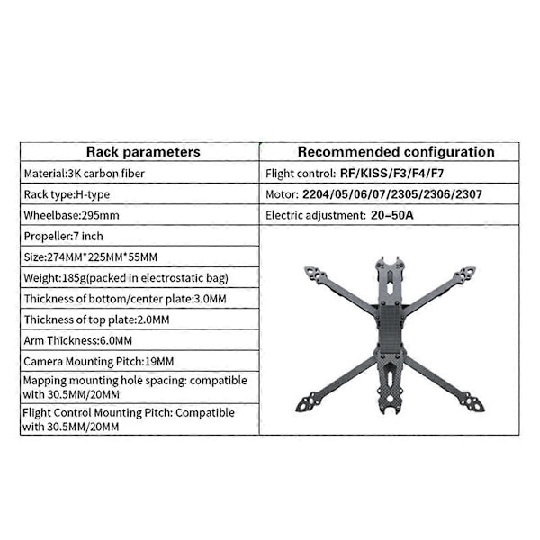 For Mark 4 V2 7-tommers FPV Karbonfiberramme 295mm for Mark4 FPV Racing Drone Quadcopter Freestyle Rammesett