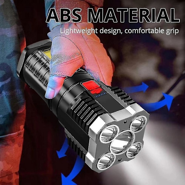 Super Lys Genopladelig Lommelygte - 5led Udendørs Lommelygte Til Camping