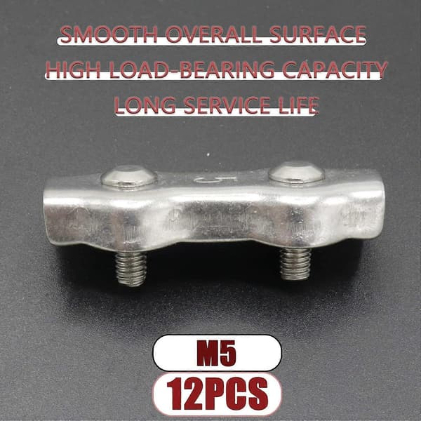 Joyangy 12 stk. M5 Rustfrit Stål Duplex Wire Reb Klemme Kabelklemme, Dobbelt Bolt