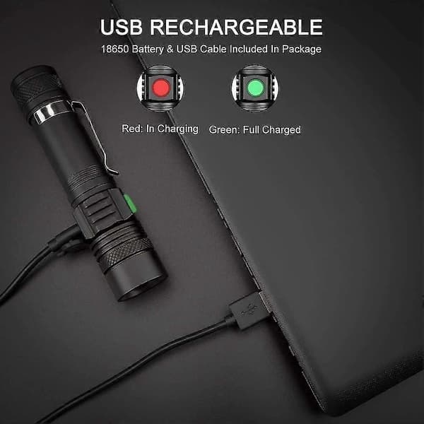 USB Oppladbar LED Lommelykt, (batteri inkludert) [Energiklasse A+++]