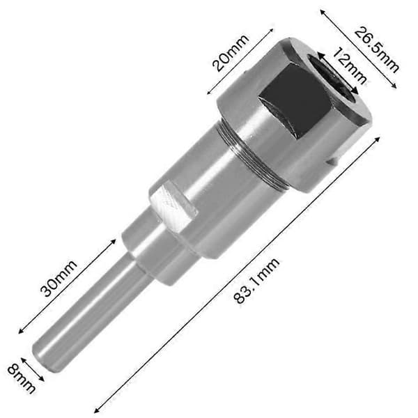 8 mm til 12 mm fresepatronforlengelse skaftkonverter x 1 stk. karbonståladapter for fresekutter skaftforlengelser