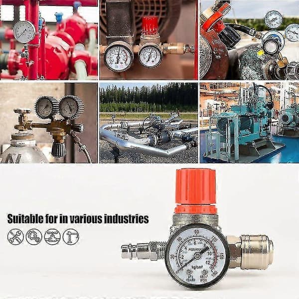 Trykluftstrykreduktionsventil 1/4, Europæisk standard trykreduktionsventil, 4 huller med trykmåler kompatibel kompressor