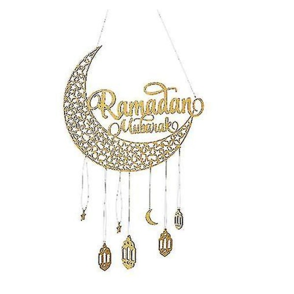 Ramadan Kareem Decoration For Home,eid Mubarak Wooden Hanging Sign Moon Star Hanging Pendant Ornament