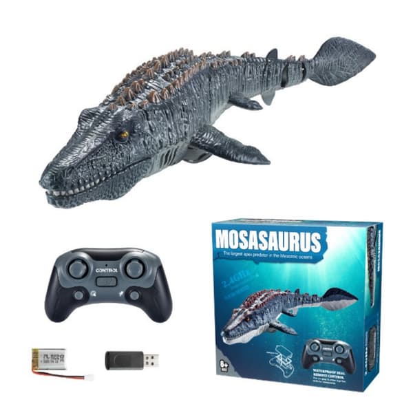 Fjernstyret dinosaur til børn Mosasaurus dykkerlegetøj RC båd med lys spray vand til swimmingpool sø badeværelse Ocean Protector badelegetøj