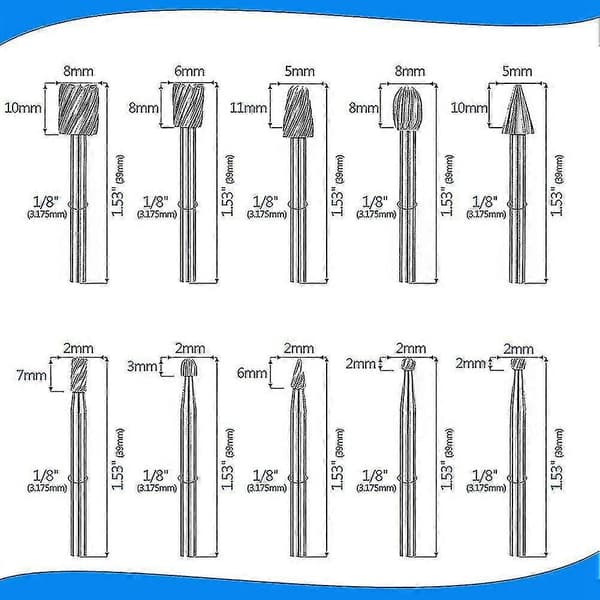 20 stk HSS Fræserkarbid Graveringsbits til Dremel Fræserbitsæt 1/8 tommer (3 mm) Skaft til Dremel Pro