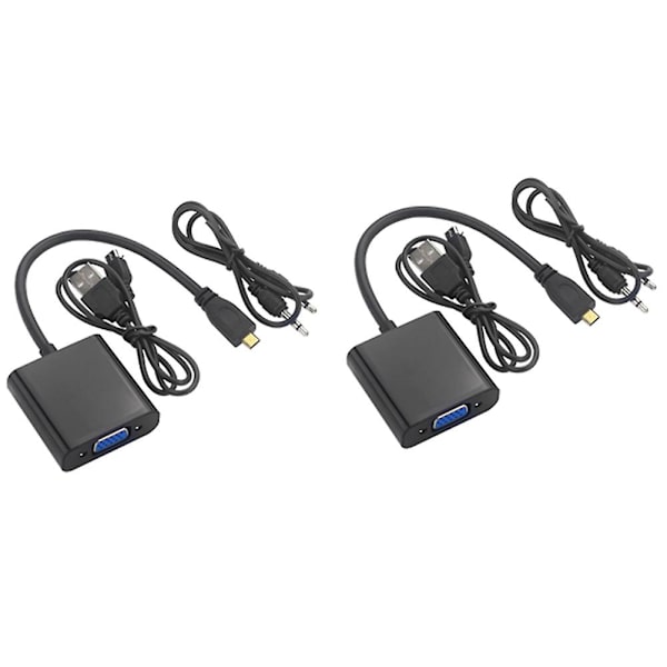 2x - til VGA Adapterkabel 1080p Videokonverter med Lydjack USB Strømkabel til Kamera Raspberry