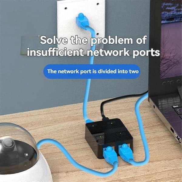 2 Ports Gigabit Netværksswitch RJ45 Switch Netværkssplitter Kabel Forlænger 1000mbps Vælg Adapter 1 ind 2 ud Sort
