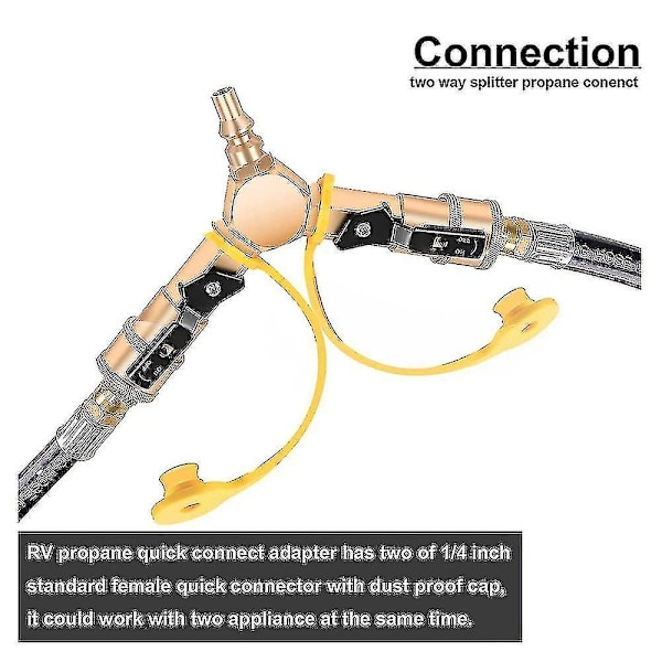 1/4 Tommer RV Propan Hurtigkobling Y-splitter Adapter med Aflukningsventil Fuld Flow Stik 2 Vejs LP Gas-Excellence