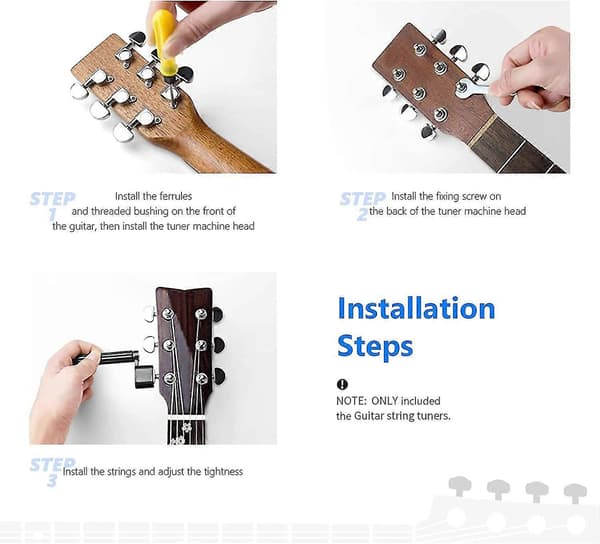 6 Stycken Gitarr Stämskruvar Knoppar Gitarr Sträng Stämskruvar Stämhuvuden För Elgitarr Eller Akustisk Gitarr (3 För Vänster + 3 För Höger) Silver