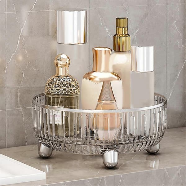 360-graders Roterende Makeup Organizer til Kommode, Kosmetikopbevaring med Rum til Parfumer, Transparent-Hvid, A