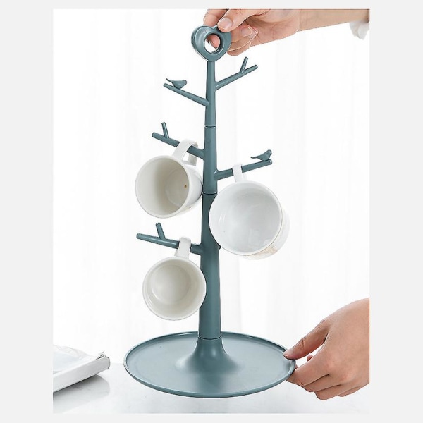 6 Krus Holder Creative Tree Cups Opbevaring Hængende Stand Stativ Blå
