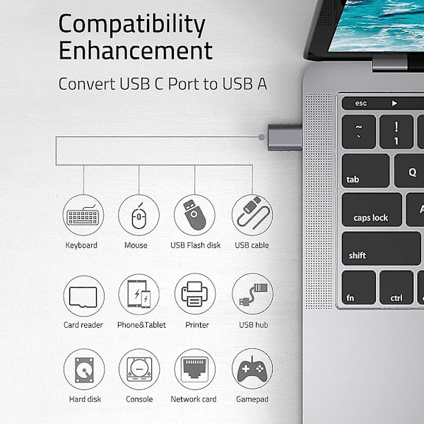 2-pack USB-C till USB-adapter, USB-C hane till USB 3.0 hona, kompatibel med Pro efter 201