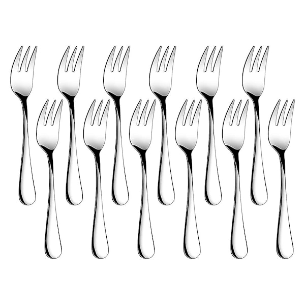 Dessertgafflar Set om 12, 5,5 tum, Rostfritt Stål Cocktailgafflar, Aptitretare Små Gafflar, Frukt Sa