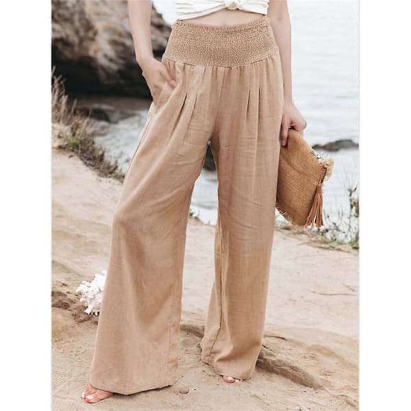 Dame Linned Palazzo Bukser Khaki L