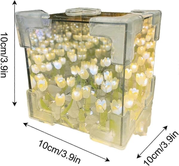 Natbordslampe, Blomster Natlampe til Soveværelse, Cube Blomster Bordlampe