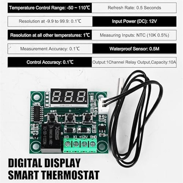 W1209 Dc 12 V Led Digital Termostat Temperaturregulator, -50-110c Temperaturstyring Kontaktmodul Bo