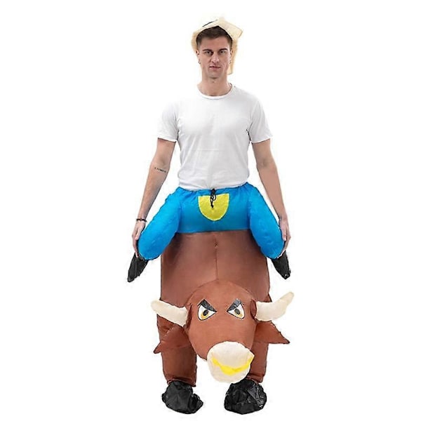 Uppblåsbar tjurdräkt för vuxna, Rid på ko OX Kostym Blås upp Kläder för Halloween Cosplay Party Klänning Rolig Maskot